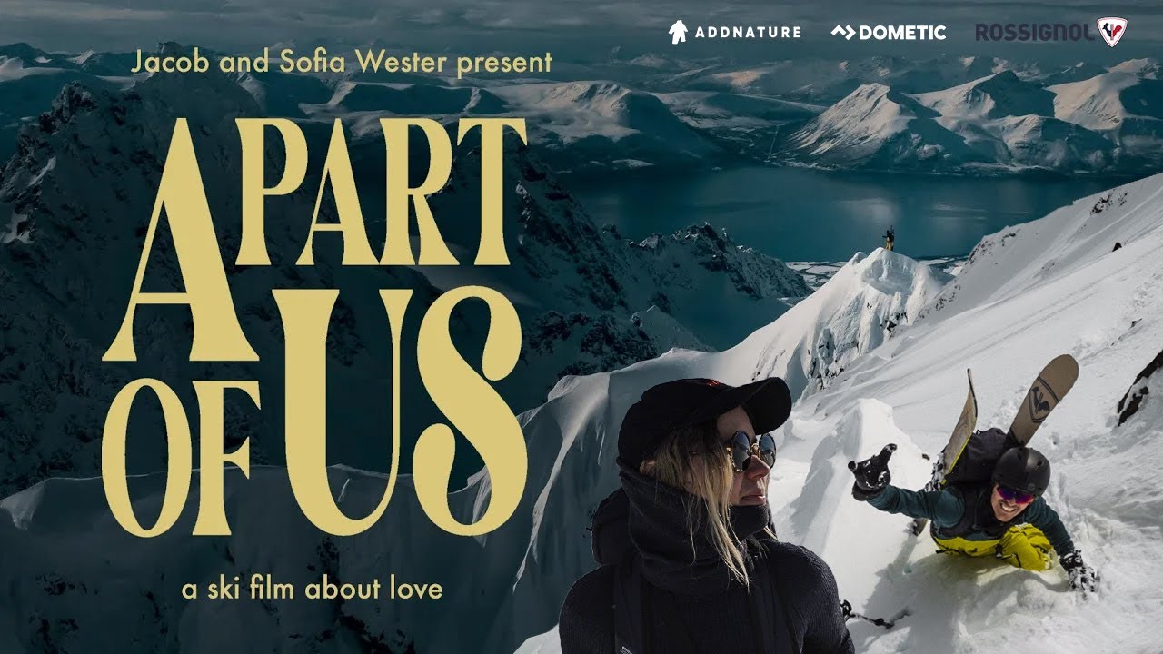A Part of Us film poster: two skiers on a steep ridge above a fjord
