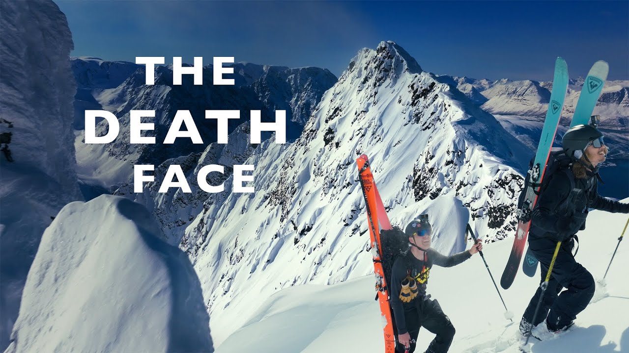 The Death Face: two skiers bootpacking a ridge in Lyngen